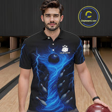 Load image into Gallery viewer, Blue Lightning Thunder tornado Bowling Shirts for Men Custom Team bowling jerseys NQS11129