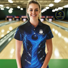 Load image into Gallery viewer, Blue Lightning Thunder tornado Bowling Shirts for Women Custom Team bowling jerseys NQS11129