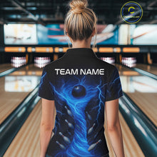 Load image into Gallery viewer, Blue Lightning Thunder tornado Bowling Shirts for Women Custom Team bowling jerseys NQS11129