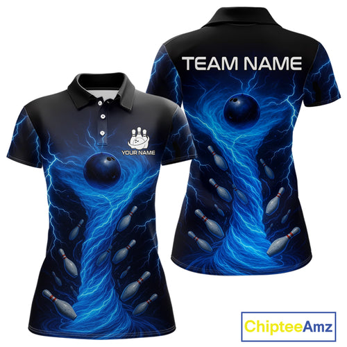 Blue Lightning Thunder tornado Bowling Shirts for Women Custom Team bowling jerseys NQS11129