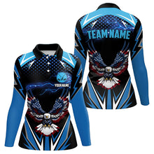 Load image into Gallery viewer, Womens golf polo shirt custom Blue lightning American Flag Eagle team golf jersey, ladies golf attire NQS9265