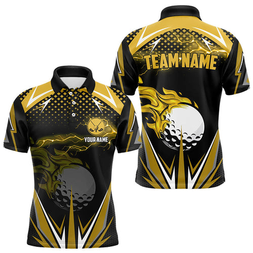 Mens golf polo shirts custom Yellow Lightning Golf ball fire team golf jersey, mens golf attire NQS9266