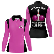 Load image into Gallery viewer, Funny Bowling shirts for Women Custom vintage pink and black Does this shirt make my balls look big NQS9268