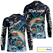 Load image into Gallery viewer, Custom Rainbow Trout Fishing Camo Long Sleeve Fishing Shirts, Personalized Trout Fishing Team Jerseys NQS11330