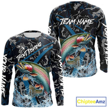 Load image into Gallery viewer, Custom Rainbow Trout Fishing Camo Long Sleeve Fishing Shirts, Personalized Trout Fishing Team Jerseys NQS11330