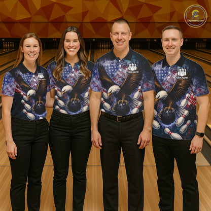 Smoke American Flag Eagle Bowling shirts For Men Custom patriotic Eagle bowling uniforms Team Jerseys NQS11540
