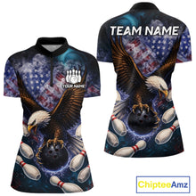 Load image into Gallery viewer, Smoke American Flag Eagle Bowling shirt For Women Custom patriotic Eagle bowling uniforms Team Jersey NQS11540