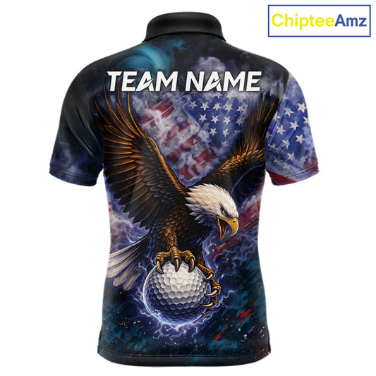 Smoke American Flag Eagle Mens golf polo shirts Custom patriotic golf outfit men, unique golf gifts NQS11541