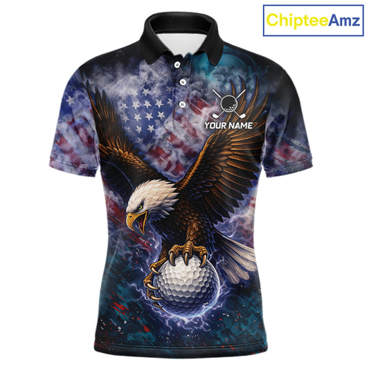 Smoke American Flag Eagle Mens golf polo shirts Custom patriotic golf outfit men, unique golf gifts NQS11541