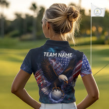 Load image into Gallery viewer, Smoke American Flag Eagle Women golf polo shirt Custom patriotic golf outfit ladies, unique golf gift NQS11541