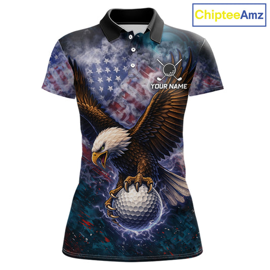 Smoke American Flag Eagle Women golf polo shirt Custom patriotic golf outfit ladies, unique golf gift NQS11541