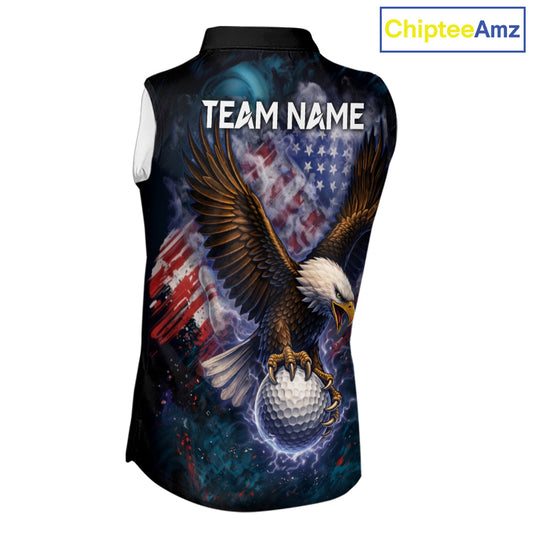 Smoke American Flag Eagle Womens sleeveless golf polo shirt Custom patriotic golf outfit ladies NQS11541