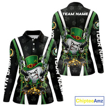 Load image into Gallery viewer, Funny St Patrick cowboy golf ball gunner black green Women golf polo shirts Custom ladies golf outfit NQS11542