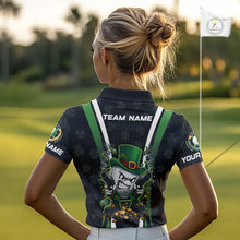 Load image into Gallery viewer, Funny St Patrick cowboy golf ball gunner black green Women golf polo shirts Custom ladies golf outfit NQS11542