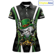 Load image into Gallery viewer, Funny St Patrick cowboy golf ball gunner black green Women golf polo shirts Custom ladies golf outfit NQS11542