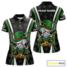 Load image into Gallery viewer, Funny St Patrick cowboy golf ball gunner black green Women golf polo shirts Custom ladies golf outfit NQS11542