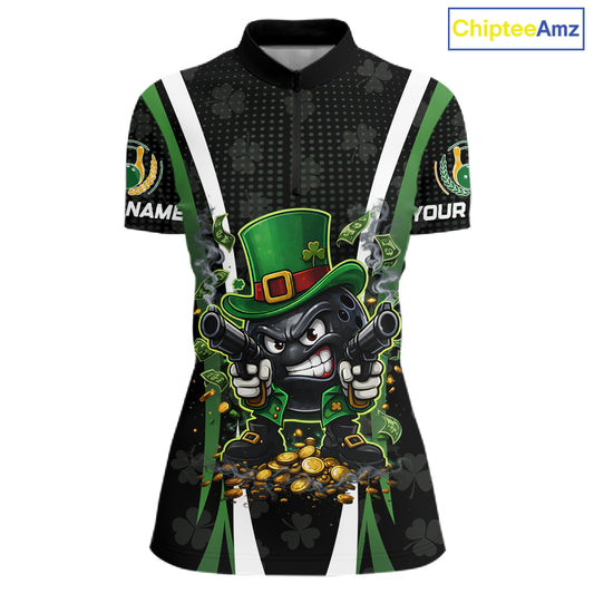 Funny St Patrick cowboy gunner Bowling Polo, 1/4 zip shirts For Women Custom Team Bowling Jerseys NQS11543