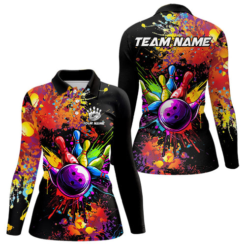 Colorful bowling jerseys Bowling Polo, 1/4 Zip Shirt for Women Custom Bowling Team shirts for bowlers NQS9770