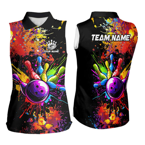 Colorful bowling jersey Bowling Sleeveless Polo Shirt for Women Custom Bowling Team shirts for bowlers NQS9770