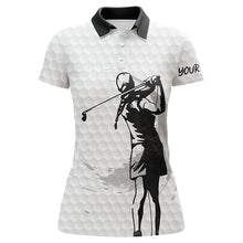 Load image into Gallery viewer, Womens golf polo shirt custom name black and white golf ball, golf gift for her NQS5340