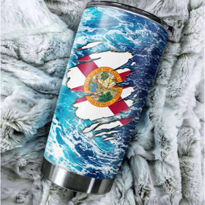1PC Blue sea wave ocean camo Florida flag Custom Name Florida Fishing Tumbler Cup NQS9903