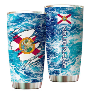 1PC Blue sea wave ocean camo Florida flag Custom Name Florida Fishing Tumbler Cup NQS9903