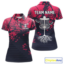 Load image into Gallery viewer, Pink and navy Camo Women Disc golf polo shirts Custom team disc golf apparel NQS10020