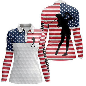 Women golf polo shirt American flag custom white golf ball skin patriot golf gifts for women NQS5823