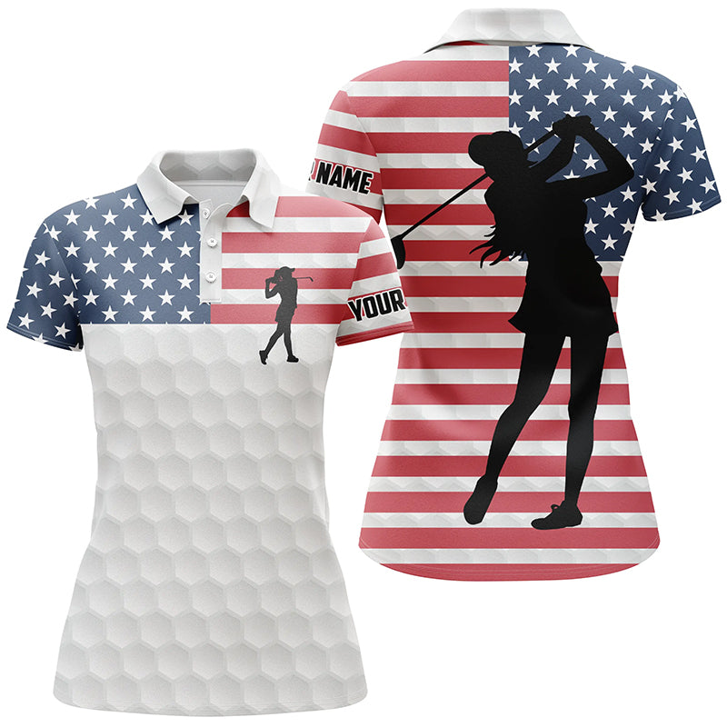 Women golf polo shirt American flag custom white golf ball skin patriot golf gifts for women NQS5823