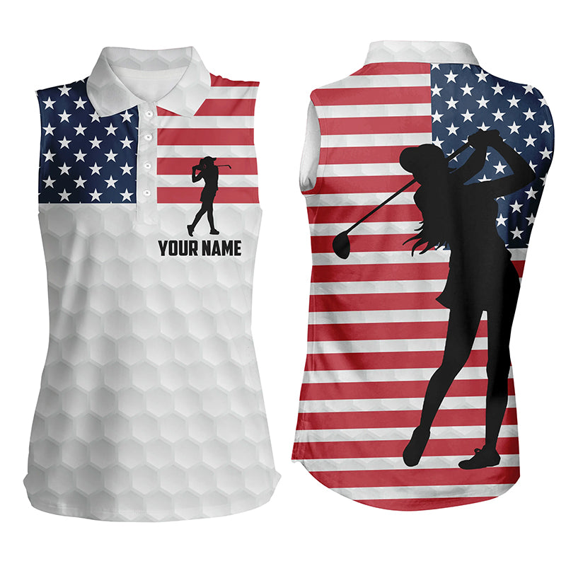 Womens sleeveless polo shirt American flag custom white golf ball skin patriot golf gifts for women NQS5823