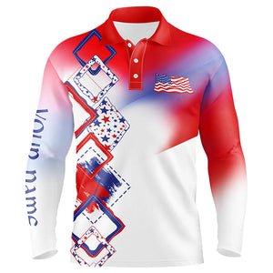 Mens golf polo shirt custom name red, white and blue American Flag golf shirt, patriot golfing gifts NQS7918