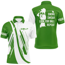 Load image into Gallery viewer, Green and white Mens golf polo shirts custom swing swear look for ball repeat golf shirt for mens NQS7921