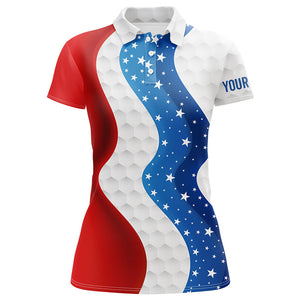 Red, white and blue American Flag Womens golf polo shirts custom womens golf clothes, cool golf gifts NQS7926