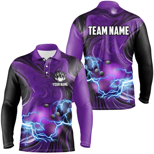 Purple Camo lightning thunder ball bowling Polo, Quarter Zip shirts for men custom bowling team jersey NQS7930