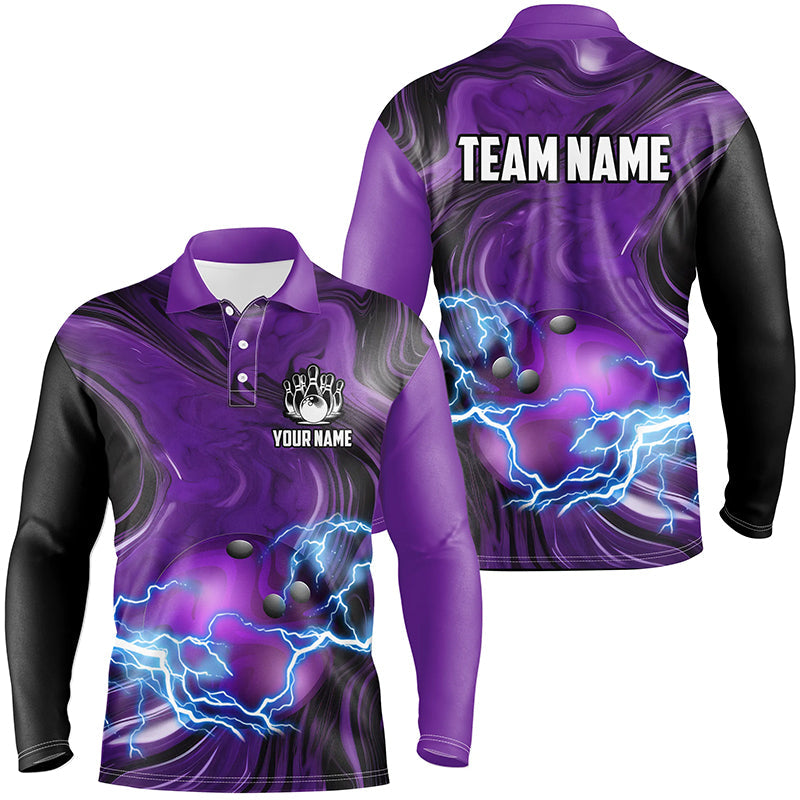 Purple Camo lightning thunder ball bowling Polo, Quarter Zip shirts for men custom bowling team jersey NQS7930