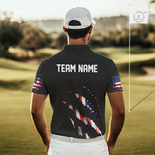 Load image into Gallery viewer, Personalized American Flag Men golf polo shirts, Custom Patriotic Golf Team Shirts For men | Black NQS10178