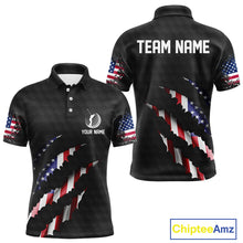 Load image into Gallery viewer, Personalized American Flag Men golf polo shirts, Custom Patriotic Golf Team Shirts For men | Black NQS10178