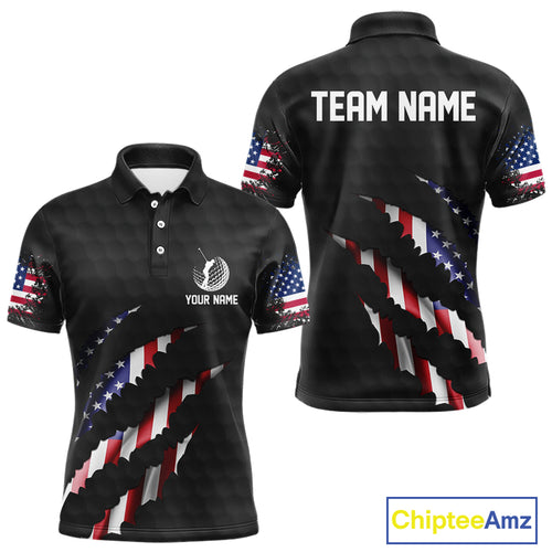 Personalized American Flag Men golf polo shirts, Custom Patriotic Golf Team Shirts For men | Black NQS10178