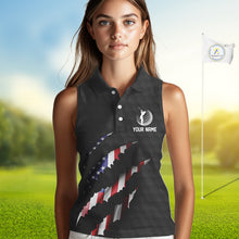 Load image into Gallery viewer, Personalized American Flag Women sleeveless polo shirt, Patriotic Golf Team Shirts For Ladies | Black NQS10178