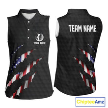 Load image into Gallery viewer, Personalized American Flag Women sleeveless polo shirt, Patriotic Golf Team Shirts For Ladies | Black NQS10178