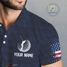 Load image into Gallery viewer, Personalized American Flag Men golf polo shirt, Custom Patriotic Golf Team Shirts For men | Navy Blue NQS10179