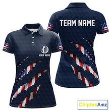 Load image into Gallery viewer, Personalized American Flag Women golf polo shirt, Patriotic Golf Team Shirts For ladies | Navy Blue NQS10179