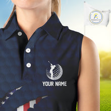 Load image into Gallery viewer, Personalized American Flag Women sleeveless polo shirt Patriotic Ladies Golf Team Shirt | Navy Blue NQS10179