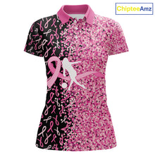 Load image into Gallery viewer, Pink glitter ribbon black Bowling Shirts For Women Custom Breast cancer bowling shirt gift for bowler NQS10180