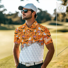 Load image into Gallery viewer, Personalized funny orange Halloween pattern mens golf polo shirts best mens golf wears NQS10314