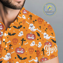 Load image into Gallery viewer, Personalized funny orange Halloween pattern mens golf polo shirts best mens golf wears NQS10314
