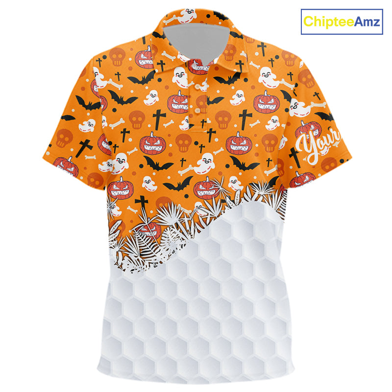 Personalized funny orange Halloween pattern Kid golf polo shirts best Kid golf wears NQS10314