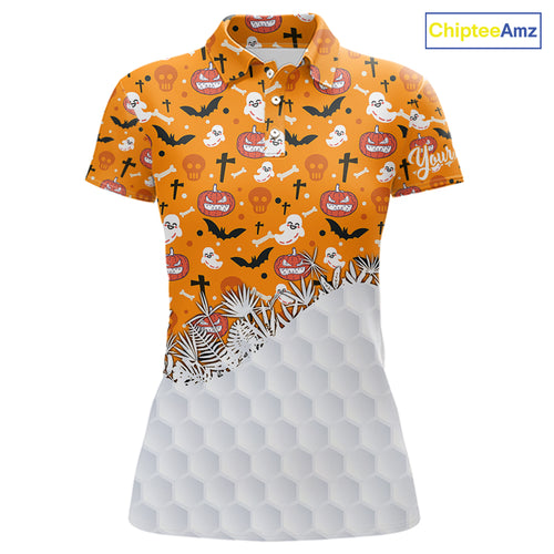 Personalized funny orange Halloween pattern Women golf polo shirts best ladies golf wears NQS10314