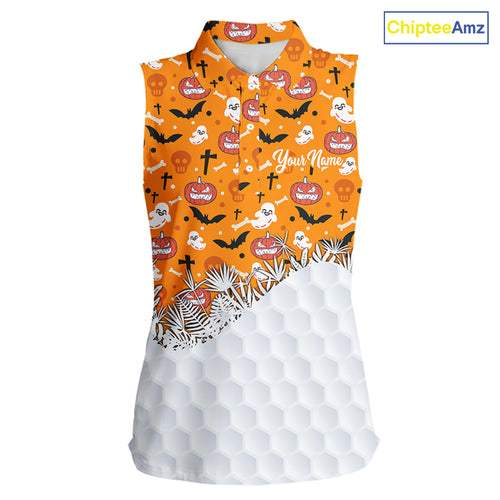 Personalized funny orange Halloween pattern Women sleeveless golf polo shirts best ladies golf wears NQS10314