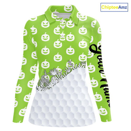 Personalized funny green pumpkin Halloween pattern Women golf polo shirts best ladies golf wears NQS10316
